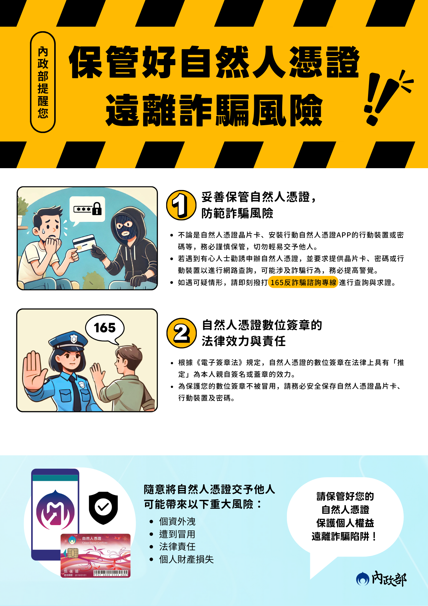 保管好自然人憑證遠離詐騙風險宣導海報