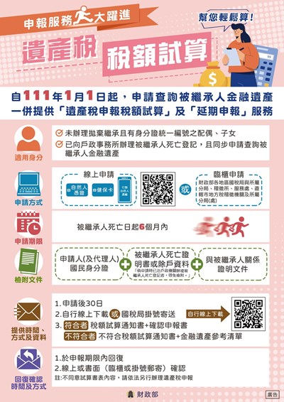 財政部遺產稅稅額試算服務宣導海報